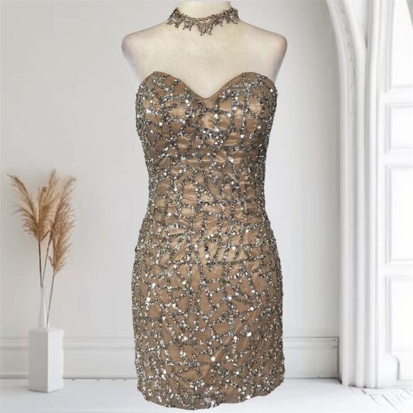 Scala Vintage Fairy Silver Gray Silk Sequin Mini Dress Size 0 XXS XS - Picture 1 of 8